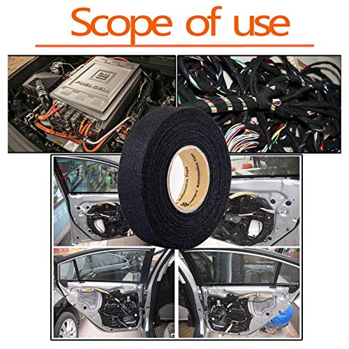 Automotive Wiring Harness Cloth Tape， High Temp Wire Harness Wrapping Tape, Black Adhesive Fabric Tape,Noise Damping Heat Proof (19MM × 25M)(2 Rolls)