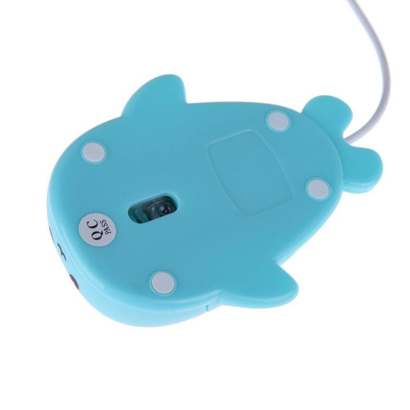 Fashionable Cute Animal Baby Dolphin Shape USB Wired Mouse 1600 DPI Optical Mice Mini Small Kids Children Mice for PC Laptop Computer (Blue) Blue