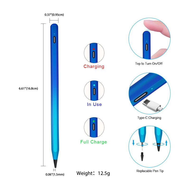 Stylus Pencil for iPad 9th Generation, Active Pen with Palm Rejection Compatible with (2018-2021) Apple iPad 9th 8th 7th Gen/iPad Pro 11 & 12.9 inches/iPad Air 4th Gen/iPad Mini 6th Gen (Cyan) Cyan