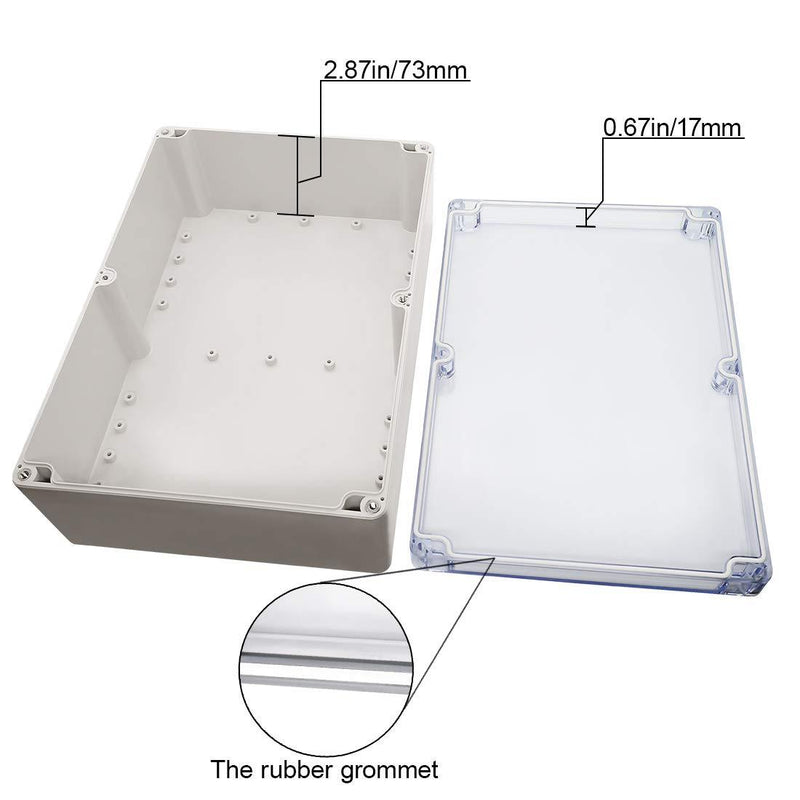 LeMotech ABS Plastic Junction Box Dustproof Waterproof IP65 Electrical Enclosure Box Universal Project Enclosure Grey with PC Transparent Clear Cover 10.4 x 7.2 x 3.7 inch (263 x 182 x 95 mm) 10.4" x 7.2" x 3.7"