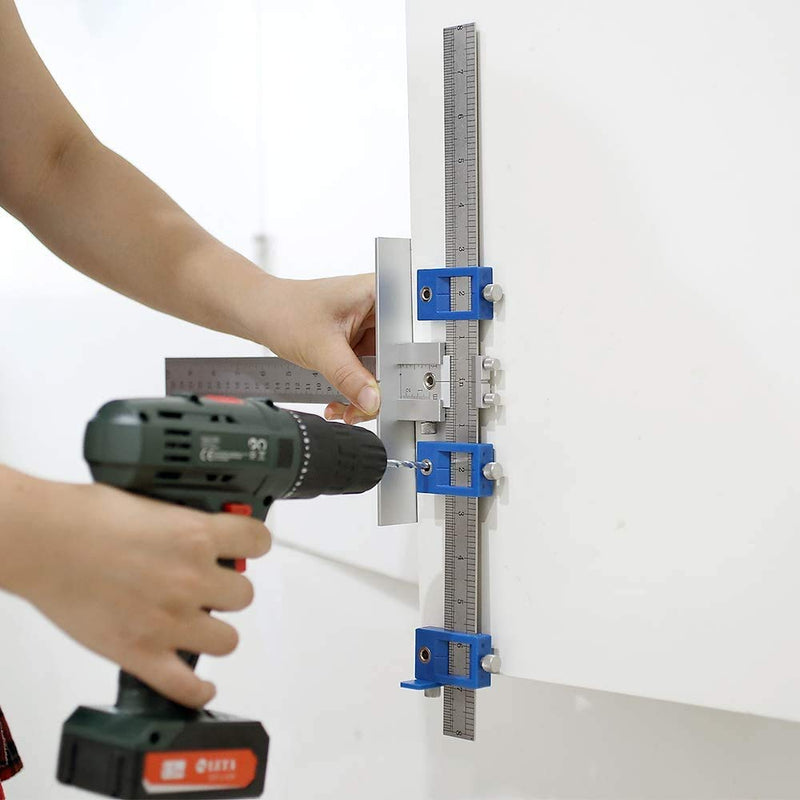 Tourace Cabinet Hardware Jig for Handles and Knobs Aluminum Alloy Drill Guide Sleeve Drawer Pull Wood Drilling Dowelling Tools Set Drawer Knob Pull Drilling Templates Jig Tool