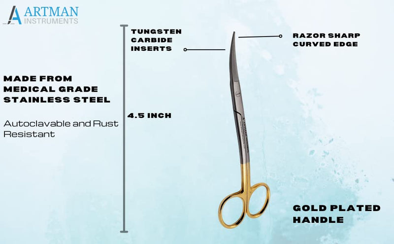 Scissors 4.5 inch LaGrange double curved Gold Plated handle Dental ENT EYE DERMA with tungsten carbide inserts BY Wise Linkers