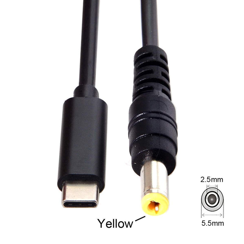 chenyang CY DC 5.5x2.5mm to Type C USB-C Input Cable for Laptop Notebook (5.5x2.5mm to USB-c) Black Cable