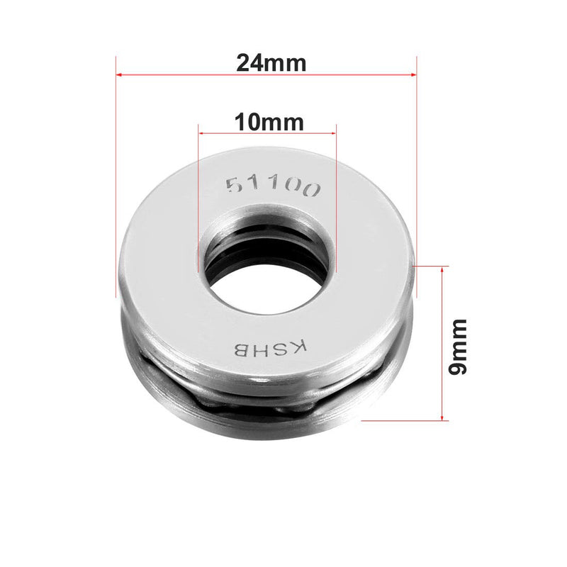 uxcell 51100 Thrust Ball Bearings 10mm x 24mm x 9mm Chrome Steel ABEC3 Single Row Roller 5pcs