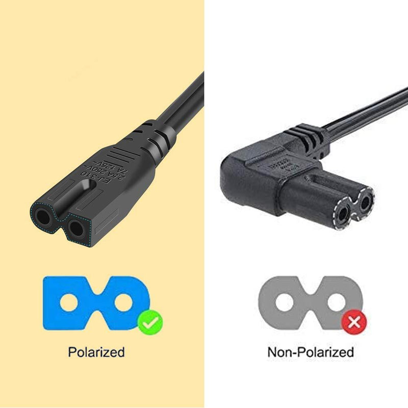 CableCreation 10 Feet 90 Degree 2-Slot Polarized Power Cord, 18 AWG Angled IEC320 C7 to NEMA 1-15P Power Cable, 3M/Black