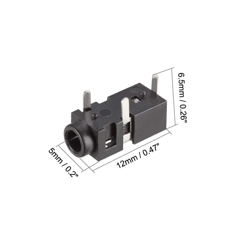 uxcell PCB Mount 2.5mm 3 Pin Socket Headphone Stereo Jack Audio Video Connector PJ208 Black 10Pcs