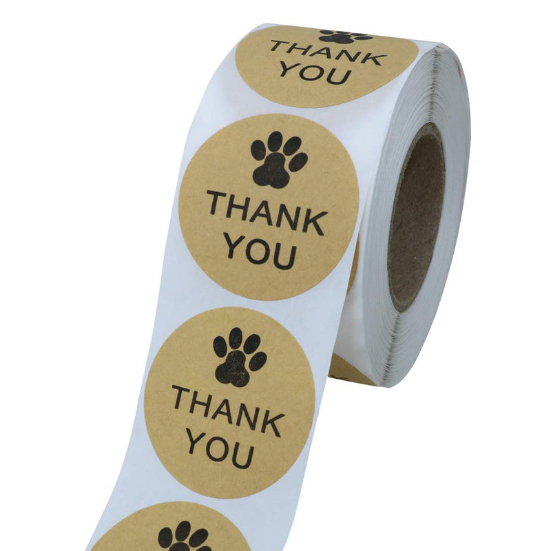 Hybsk Kraft Paw Print Thank You Stickers Dog Paw Print 1.5" Round Thank You Labels (Kraft Paper) Kraft Paper