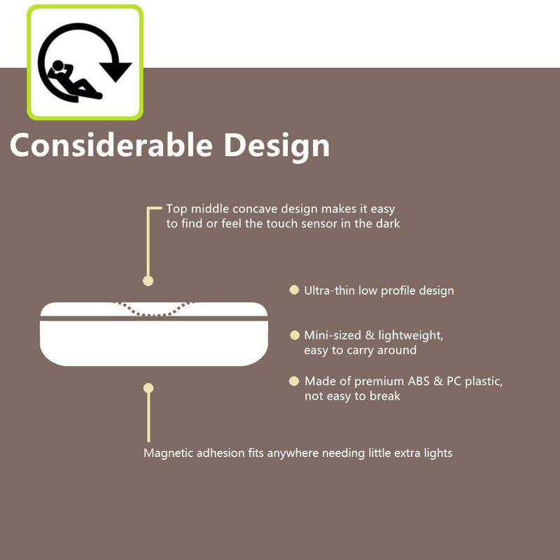 Mini Touch Light, RTSU Rechargeable Battery Operated Closet Lights Wardrobe Lights, Magnetic Stick-on Anywhere LED Night Light, Wireless Under Cabinet Lighting, Dimmable Tap Push Light Lamp (1 Pack) Ivory White-flat