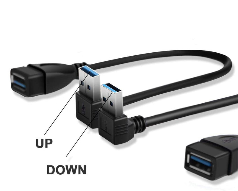 SuperSpeed USB 3.0 Male to Female Extension Data Cable Up and Down Angle 2PCS by Oxsubor(20CM,8IN)