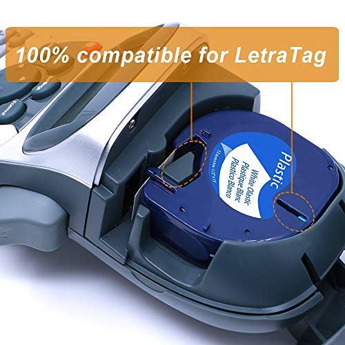 Unistar Compatible Label Tape Replacement for DYMO LetraTag Refills 91331 12mm Plastic White Tape for Label Maker QX50, LT-100H, LT-100H Plus and LT-100T, 1/2 Inch x 13 Feet, Black on White, 3 Pack