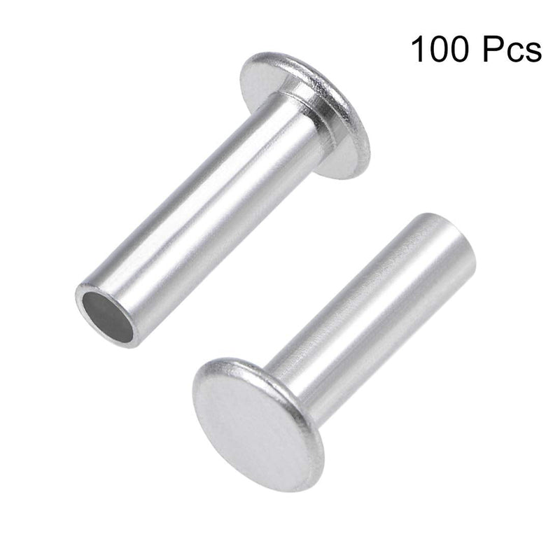 uxcell 100 Pcs 4mm x 14mm Aluminum Flat Head Semi-Tubular Rivets Silver Tone M4 x 14mm