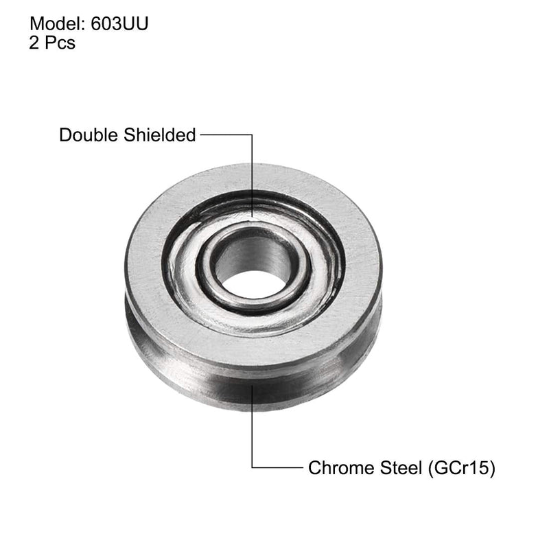 uxcell 603 U Groove Ball Track Guide Bearing 3x10x3mm Double Metal Shielded (GCr15) Chrome Steel Bearing 2pcs