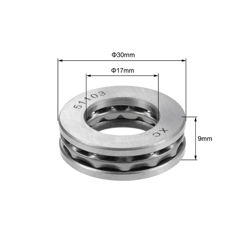 uxcell 51103 Thrust Ball Bearings 15mm x 30mm x 9mm Chrome Steel Single Direction 4pcs