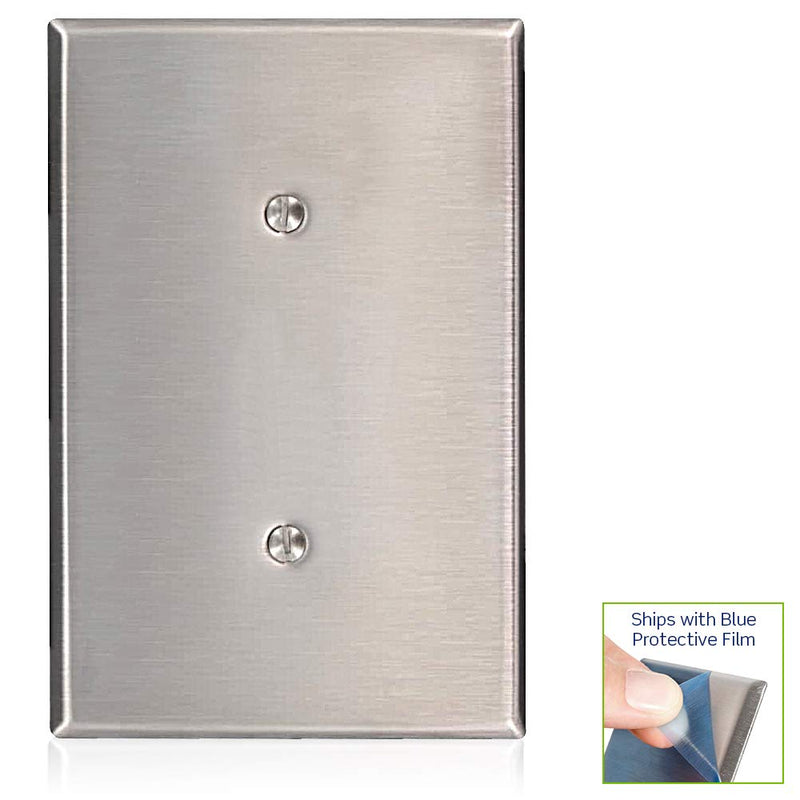 Leviton 84119-40 1-Gang No Device Blank Wallplate, Oversized, 302 Stainless Steel, Strap Mount, Stainless Steel