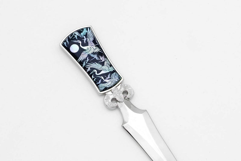 Inlay with Mother of Pearl Metal Steel Office Knife Hand Cutter Blade Envelope Letter Opener (Crane) Crane