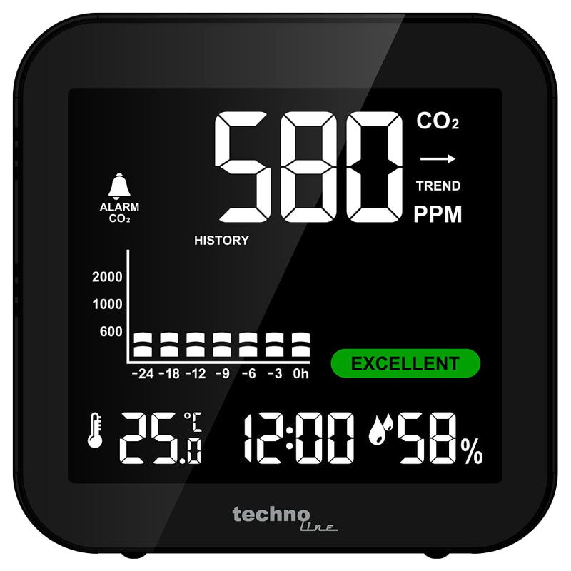 Technoline Monitor WL1025 Co2 monitor, Co2 knife, Co2 measuring device, battery, black single