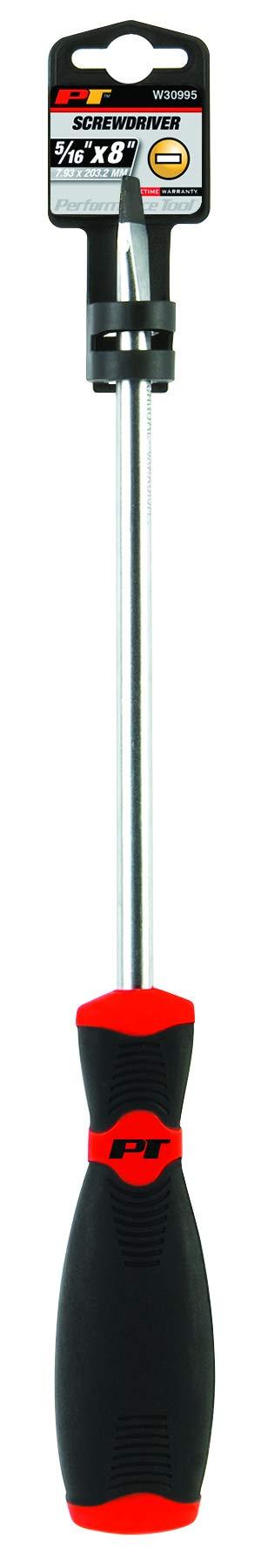 Performance Tool W30995 Black & Red Slotted Screwdriver, 5/16" x 8" Slotted Screwdriver, 5/16" x 8"