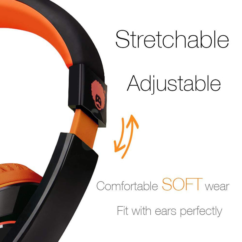 Rockpapa Comfort+ Adjustable Over Ear Headphones Earphones with Microphone in-line Volume for Adults Kids Childs Teens, Smartphones Laptop Tablet DVD MP3/4 in Car/Airplane Black Orange