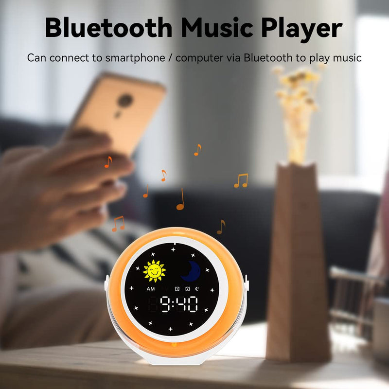 Alarm Clock for Kids, Kids Alarm Clock Sleep Trainer with Wake up Light, Bluetooth Music Player&Digital Clock, Sleep Sound Machine for Kids Bedroom, Ok to Wake Clock for Kids with Sunrise Simulation