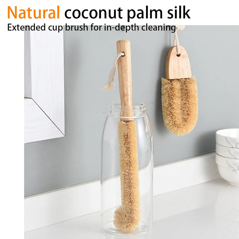 Kitchen Cleaning Brush Kit, ECO Friendly Brush Set, Wood Bottle Brush Pot Pan Brush Bamboo Dish Washing Brush Vegetable Brush