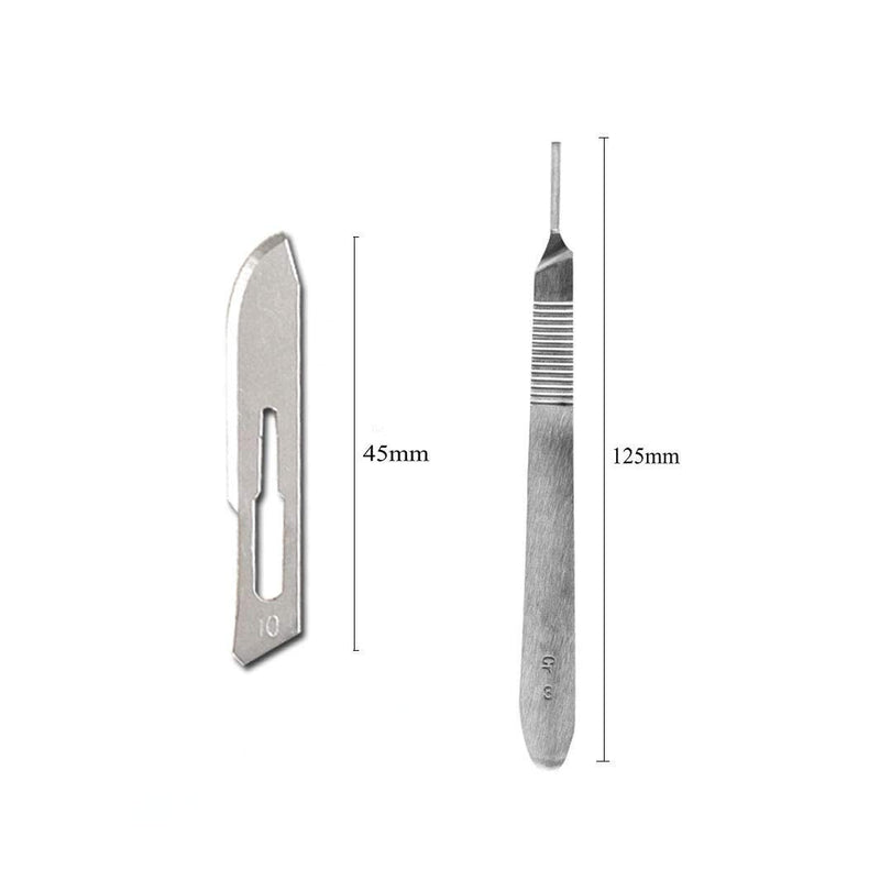 ABMRO Sterile Disposable Scalpel Blades No. 10 with Scalpel Handle, Suitable for Cutting, Pedicure, Crafts, Modeling, Cutting Materials and Leather No.10 10pcs + No. 3 act