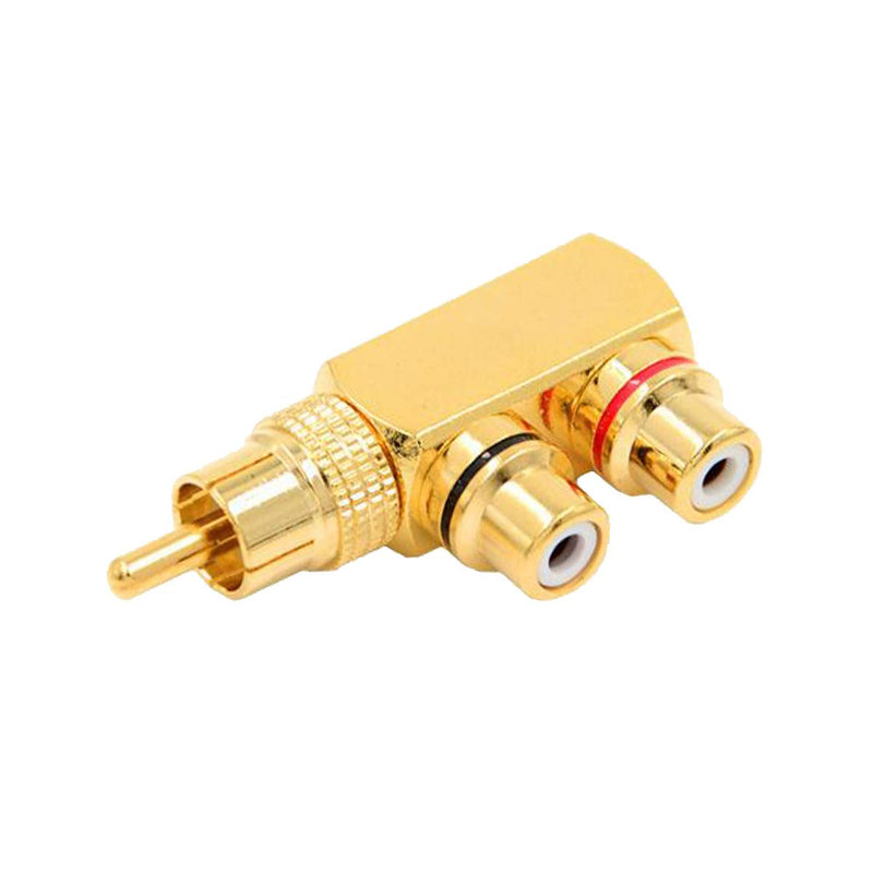 Kework 2-Pack 90 Degree Right Angle RCA Splitter,1RCA Male to 2RCA Female AV Splitter Adapter Connector,Gold Plated (1 to 2 Way) 1 to 2 Way