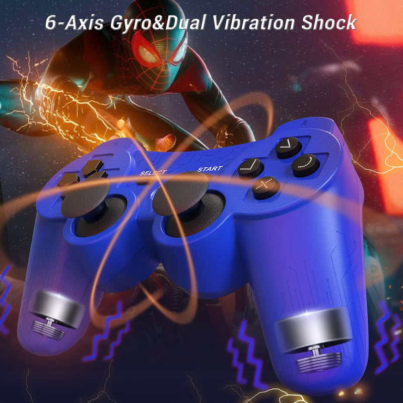 Controller Wireless for PS3, Controller for Sony Playstation 3, 2 Pack, Doubleshock,6-Axis,Upgraded Gamepad Remote for PS3 Controller for Playstation 3 Controller with Analog Joysticks 2 Charger Cords Blue + Red