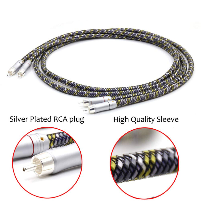 Audiocrast A52 HiFi RCA Male to RCA Male Audio Cable [6N OFC Copper Silver Plated] Home Theater DVD 2RCA Hi-End Interconnect Cable CD Amplifier (3M) 3M