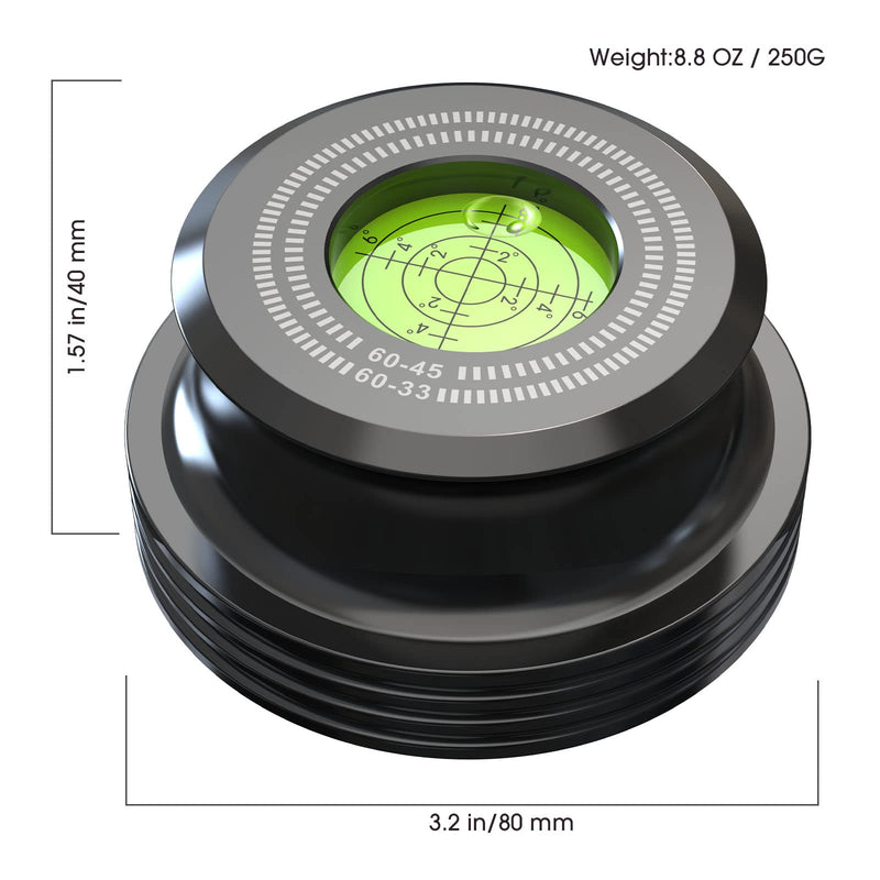 Record Weight Stabilizer,60Hz Vinyl Turntable Clamp, 60HZ 280g LP Disc Stabilizer Turntable Disc with Bubble Leveling for Vibration Balanced (Black,60HZ)