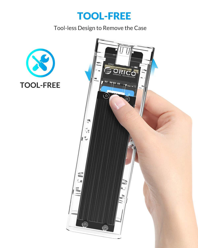 ORICO Tool-Free USB 3.1 Type-C to M.2 SATA SSD External Enclosure Adapter, Support NGFF(SATA Based) M.2 2280 2260 2242 2230 SSD Hard Drive Enclosure Adapter-(TCM2F, Black)