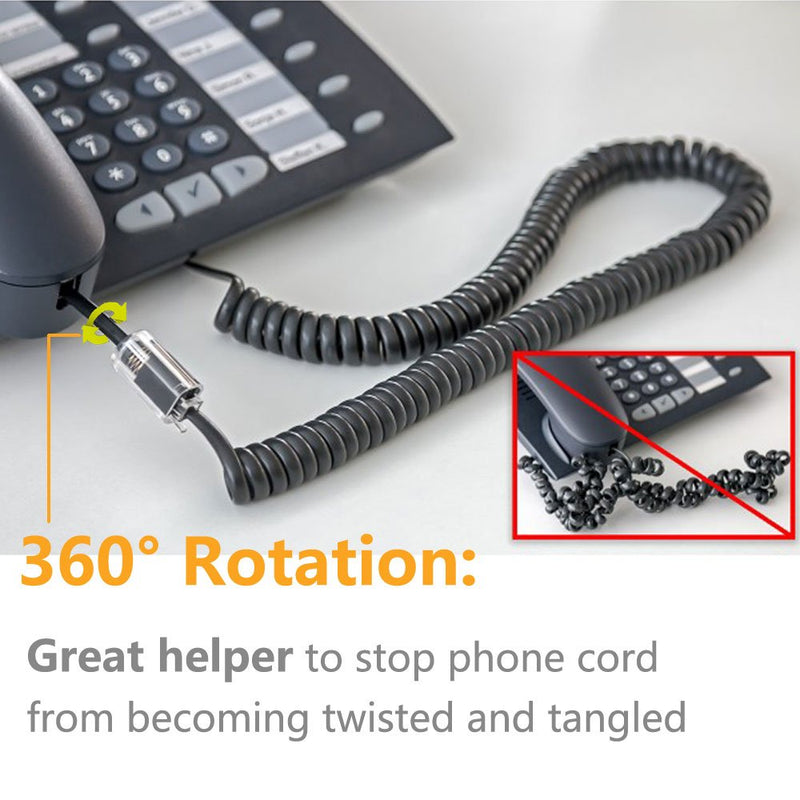 Telephone Cord Detangler, Uvital Anti-Tangle Telephone Handset Cable 360 Degree Rotating Landline Swivel Cord Untangler Black (4 Pack) Wired