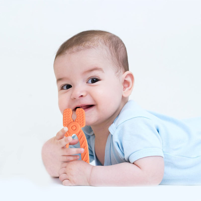 Fu Store 4 Pack Soft Silicone Teething Toys for Toddlers Infant Hammer Wrench Spanner Pliers Tools Shape Baby Teethers Relief Soothe Babies Gums Set (Hammer Set) 4 Pack Hammer Set
