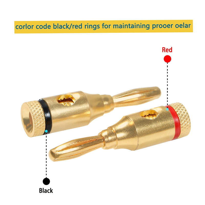 Speaker Banana Plugs 5 Pairs/10 Pcs, 24K Gold Plated Speaker Plug Open Screw Plugs Audio Connector for Speaker Wire, Home Theater, Audio Components, Speaker Wall Plates and Sound Systems 5 Pair