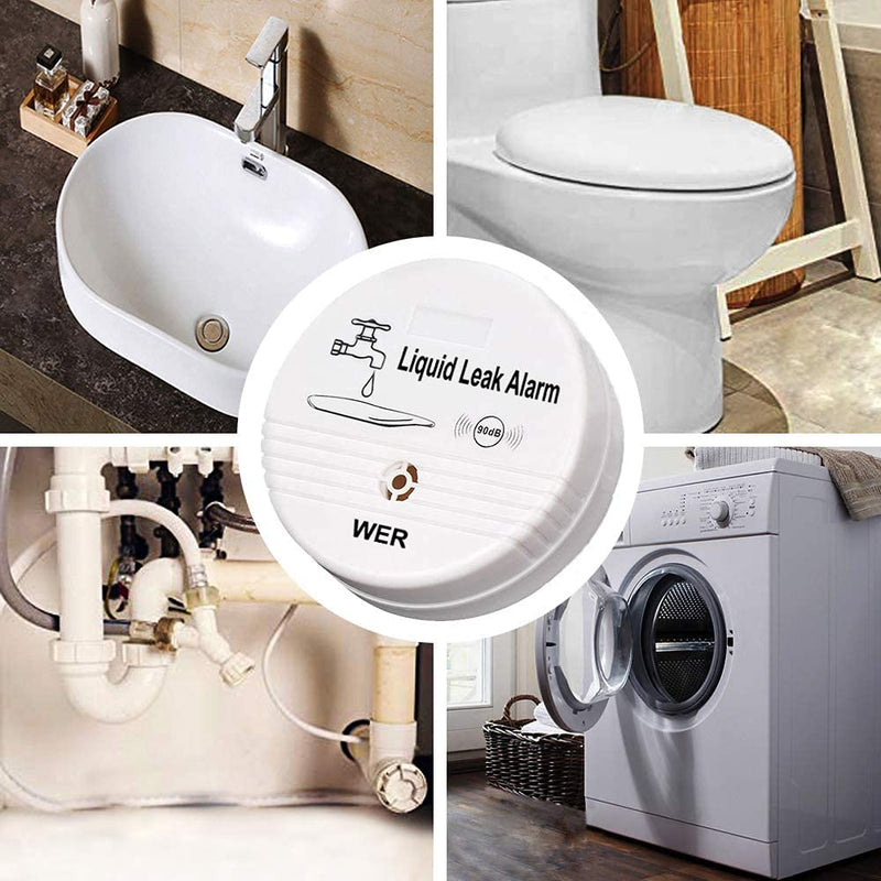 Wireless Water Leak Sensor Alarm - WER 90db Loud Buzzer, Longer Alarm Detection for Your Belongings (Shipped Without Battery) 4 pack