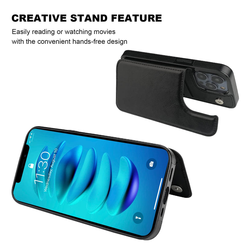 ONETOP Compatible with iPhone 14 Pro Max Wallet Case with Card Holder, PU Leather Kickstand Card Slots Case, Double Magnetic Clasp and Durable Shockproof Cover 6.7 Inch (Black) Black