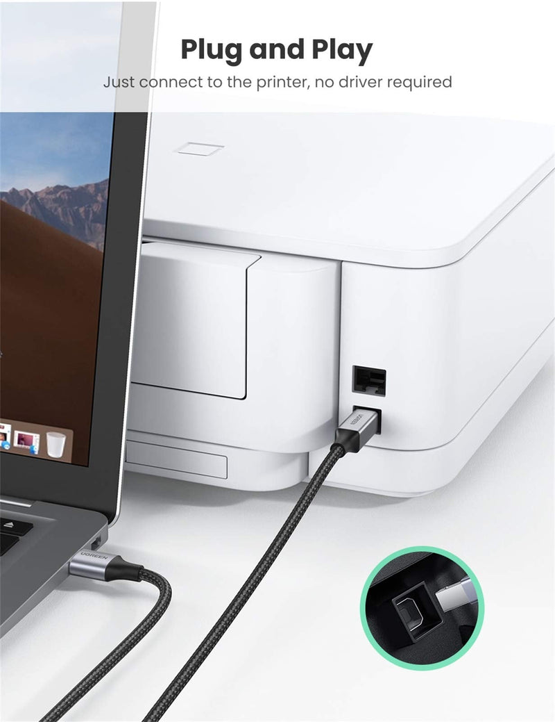 UGREEN USB A to B Printer Cable - USB 2.0 A-Male to B-Male Printer Cord High Speed Compatible with Epson, HP, Canon, Brother, Lexmark, Dell, Xerox, Samsung, Piano, DAC and More 6 FT 6FT
