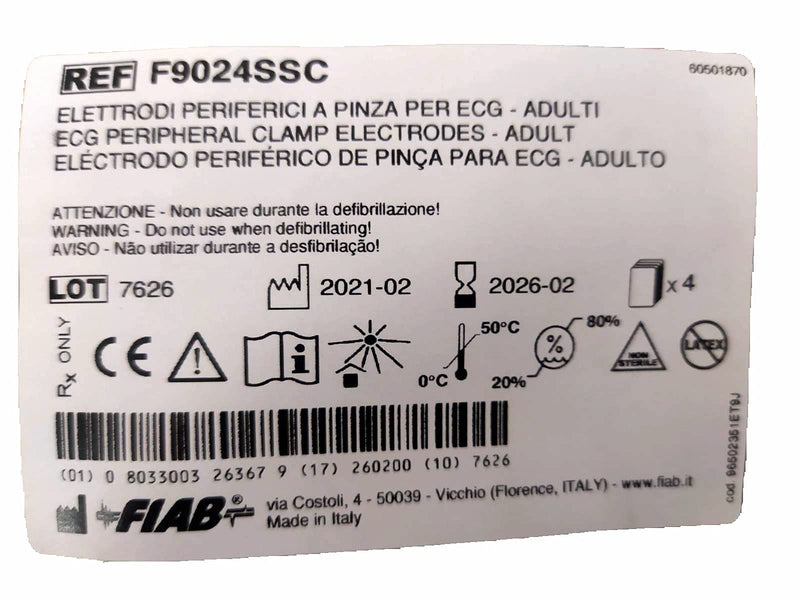 Fiab F9024SSC Electrode Peripheral A Forceps for ECG, Adult, Set of 4 Single
