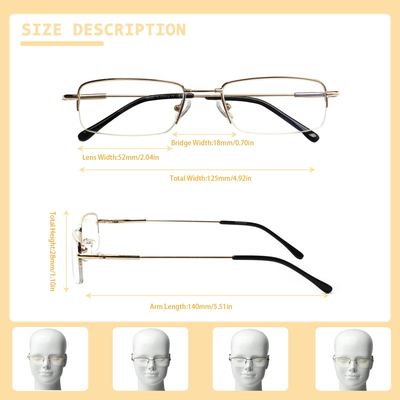 JOSCHOO 4 Pack Reading Glasses Blue Light Blocking Men and Women Metal Frame Glasses Anti Eye Strain Computer Readers 4 Clour 2.5 x