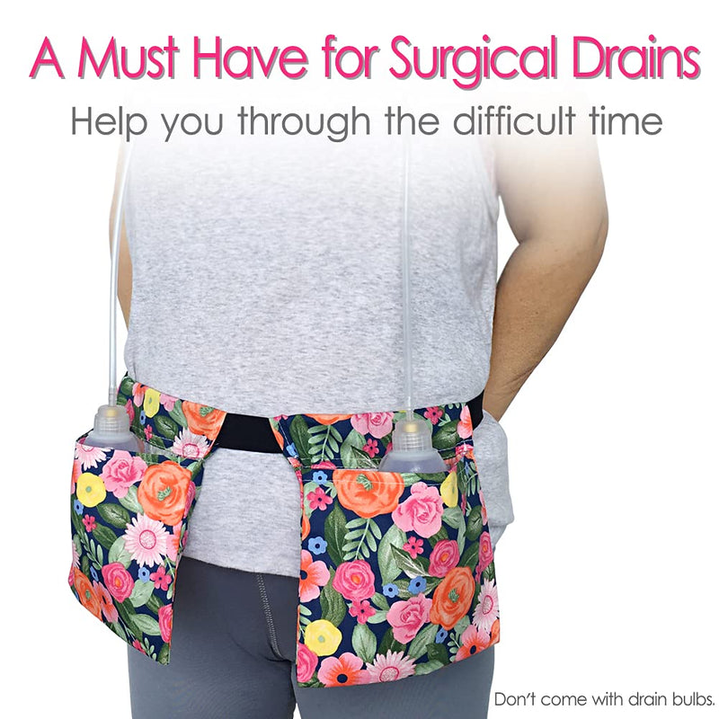 Heal n Hope Mastectomy Drain Belt Drainage Pouch Floral Print Holder Adjustable for JP Bulbs Breast Cancer Post Surgery Reconstruction Abdominal Tummy Tuck Recovery Surgical Pocket Cute Flower