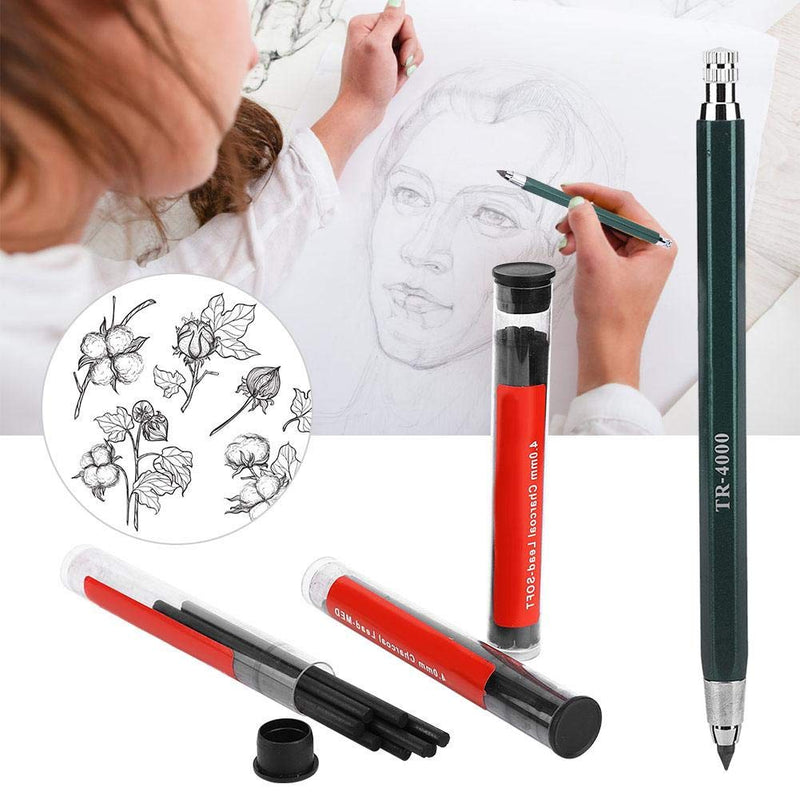 Mechanical Pencil with 3 CasesRefills, 4.0mm Black Refills for Draft Drawing, Carpenter Writing, Crafting, Art Sketching