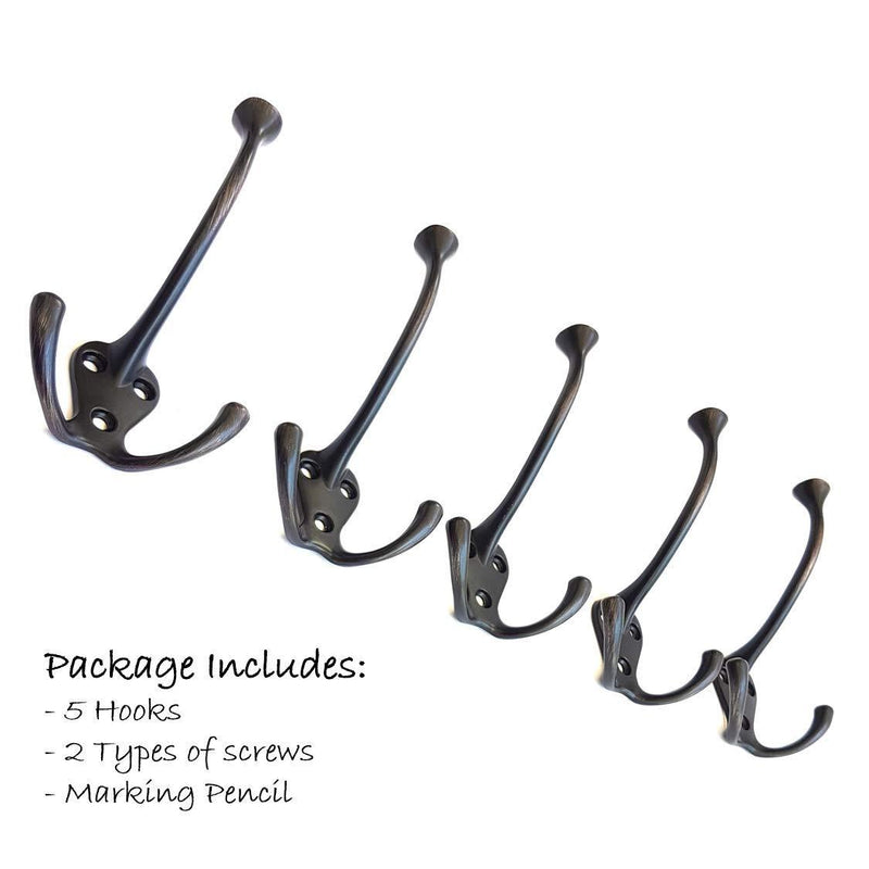 5 Pack Ambipolar TriLeg Hook, Heavy Duty Big Triple Leg / Double Coat Hooks Base. Entryway Coat Hooks, Scarf and Jacket Hangers.Perfect Bath Towel Heavy Hooks (5 Pack, Oil Rubbed Bronze) Oil-Rubbed Bronze