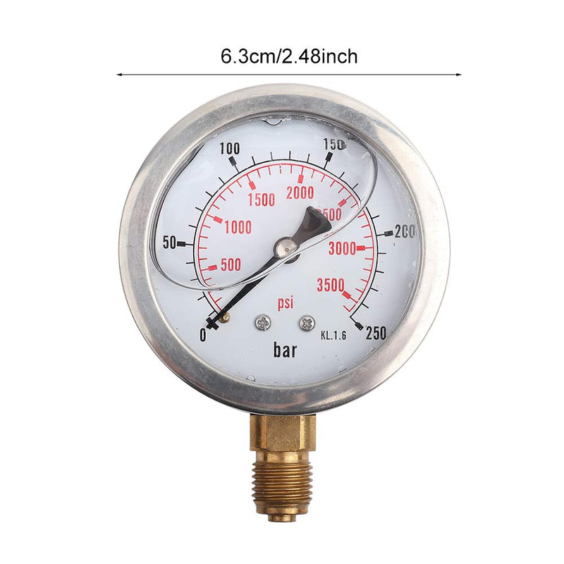 Nimomo hydraulic pressure gauge, 63 mm glycerin pressure gauge, hydraulic pressure gauge, 0-250 bar 0-3750 PSI pressure pressure gauge, glycerin pressure gauge for fuel, air, oil, liquid, water, G1/4 thread