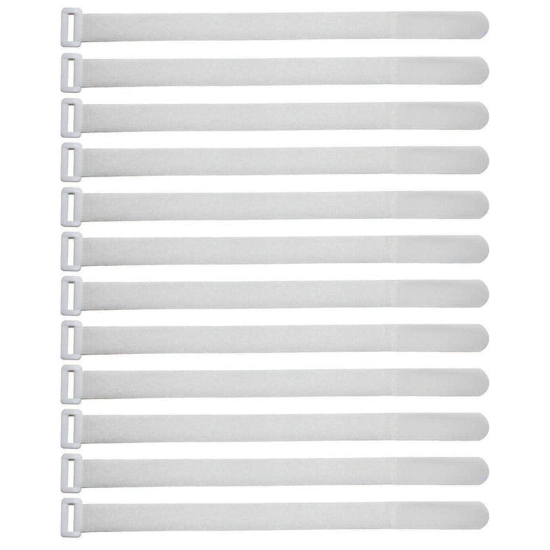 Reusable Cinch Straps 1" x 20" - 12 Pack, Multipurpose Quality Hook and Loop Securing Straps (White) - Plus 2 Free Bonus Reusable Cable Ties 1" x 20" White