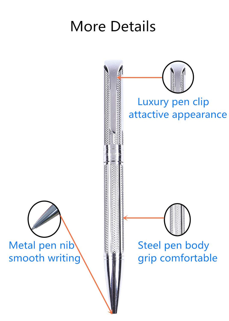 Penneed Ballpoint Pen for Men Women Executive Home Office Use, with Gift box Refillable 1.0mm Black Ink B5(Elegant Silver)