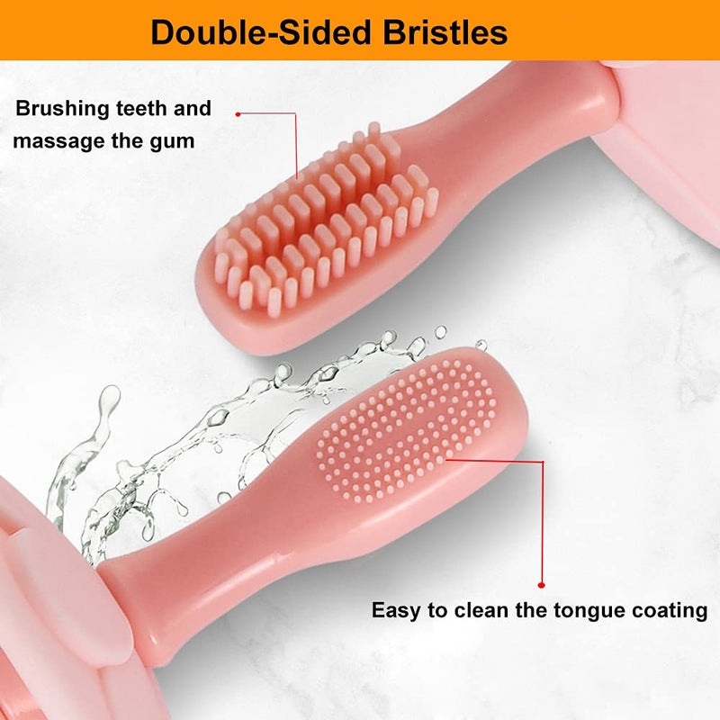 Baby Toothbrush Toddler Training Toothbrush Teether with 3 Brush Head, Extra Soft Finger Toothbrush for Infant/Children's Oral Hygiene, Food Grade Silicone, Anti-Choking Baffle - 2 Pack