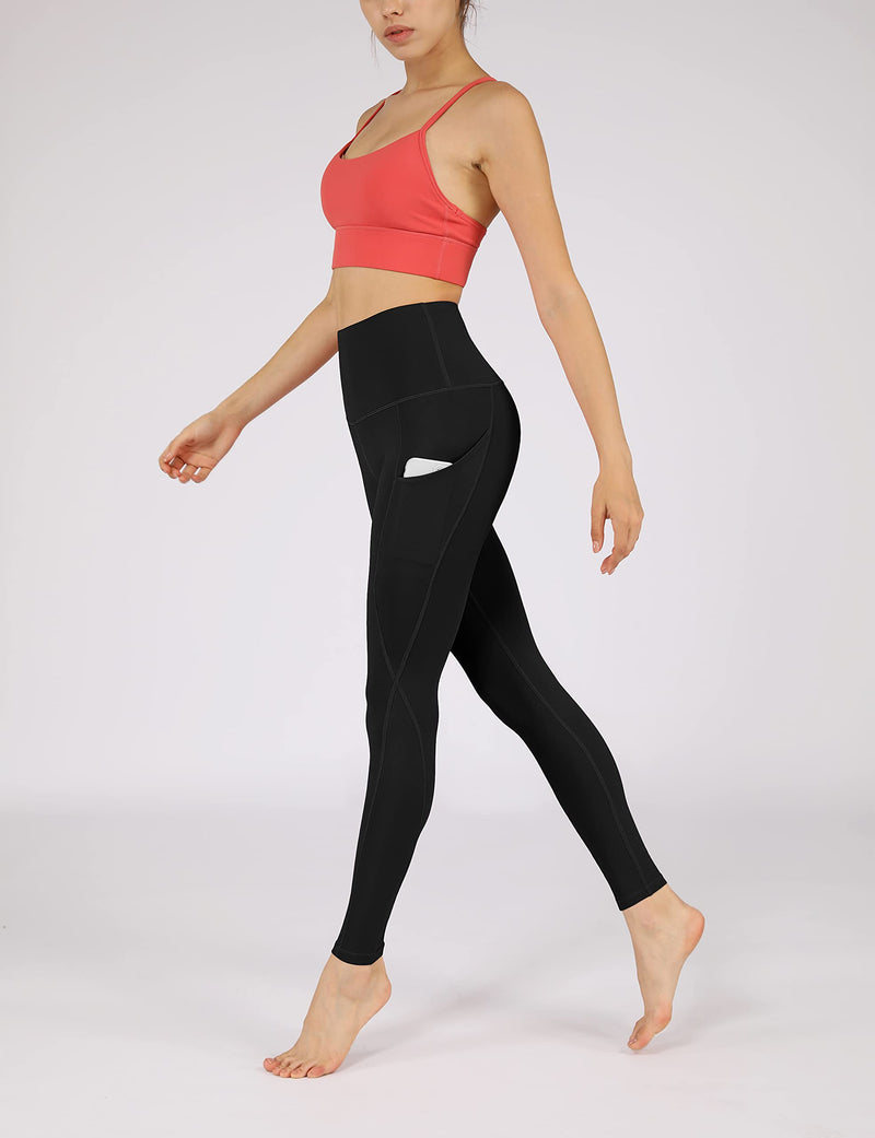ODODOS Women's High Waisted Yoga Leggings with Pockets,Tummy Control Non See Through Workout Athletic Running Yoga Pants X-Small Black