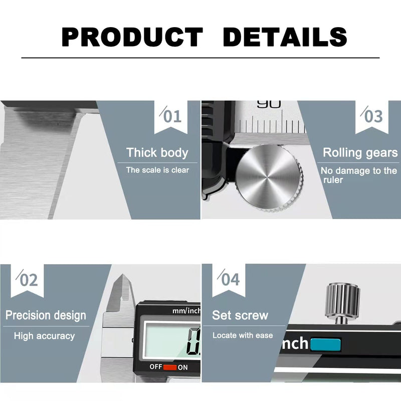 Simhevn Electronic Digital Caliper,inch and mm Conversion,LCD Screen displays 0-6"Caliper Measuring Tool,Automatic Shutdown,Suitable for DIY/Jewelry Measurement (NEW150mm Black Stainless Steel) NEW 150mm Black Stainless steel