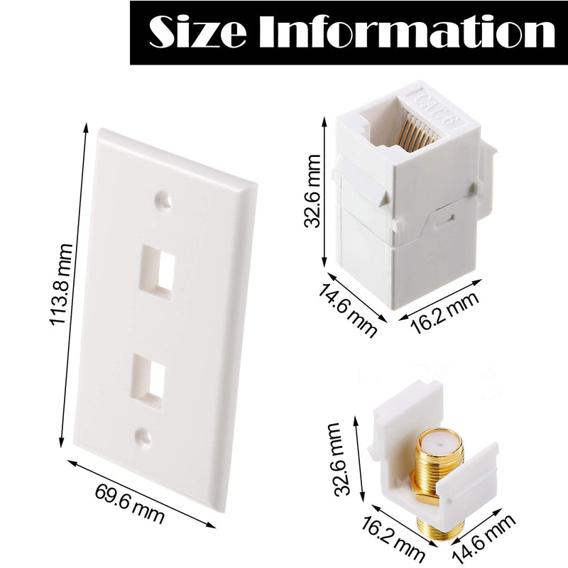 4 Pack Ethernet Coax Wall Plates, Cat6 Coax Wall Plate with Ethernet Port and Gold-Plated TV Coax Cable F-Type Port (White) White