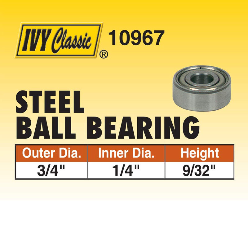 IVY Classic 10967 Chrome Steel Ball Bearings, 3/4" x 1/4" x 9/32" Thickness, 1/Hang Box OD: 3/4", ID: 1/4", Thickness: 9/32"
