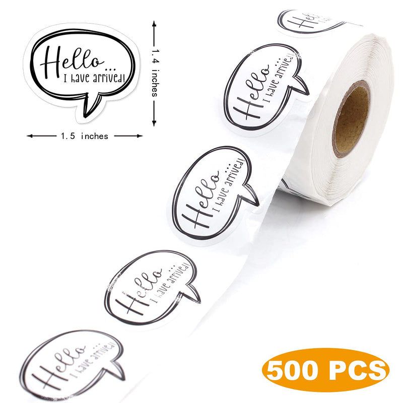 Muminglong 1.5 Inch Hello I Have Arrived Sticker,Mail Sticker,Thank You Sticker, Small Business, Handmade Sticker,Packaging Sticker, 500 PCS